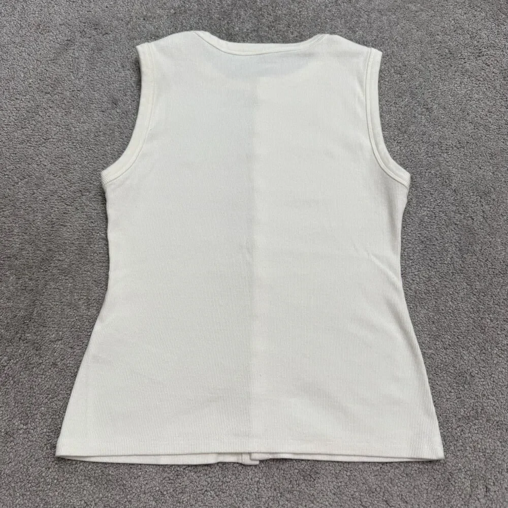 Abercrombie & Fitch Button Up Ribbed Knit Tank Top Womens Medium White Stretch